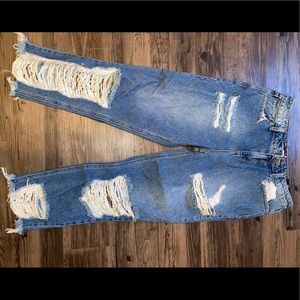 Distressed mom jeans